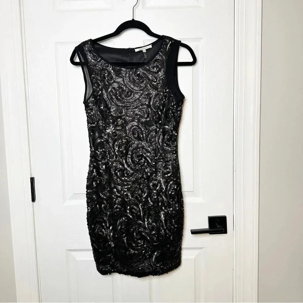 LUCY PARIS US S/EUR 38 Sleeveless Round Neckline Sequin Sheath Mini Dress